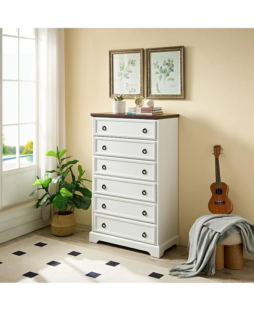 White 6-Drawer Dresser with Easy Pull Handle