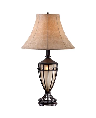 Cardiff Rustic Farmhouse Table Lamp with Table Top Dimmer Nightlight 33" Tall Brushed Iron Beige Fabric Shade for Living Room Bedroom House Bedsi