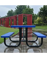 Square Outdoor Steel Picnic Table 46" blue, with umbrella pole