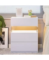Modern Led Nightstand with 3 Drawers and Multi-Color Rgb Lighting