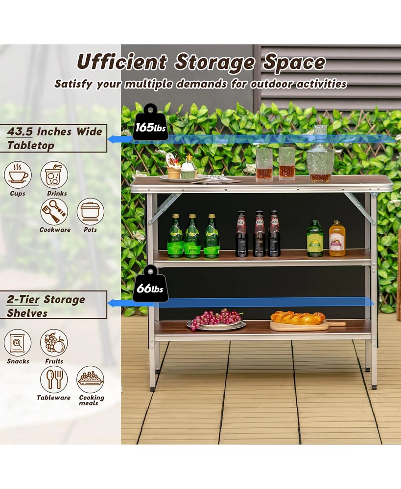 Sugift Folding Camping Table with 2-Tier Open Shelves for Outdoor Bbq