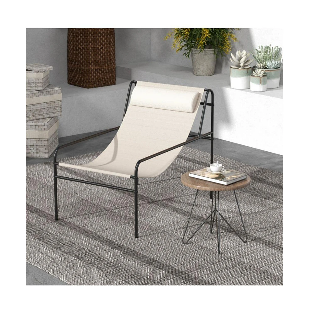 Sugift Patio Sling Lounge Chair with Removable Headrest Pillow and Metal Frame
