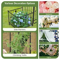87" Garden Arbor Arched Lockable Gate Top Arbor Trellis with Side Planters