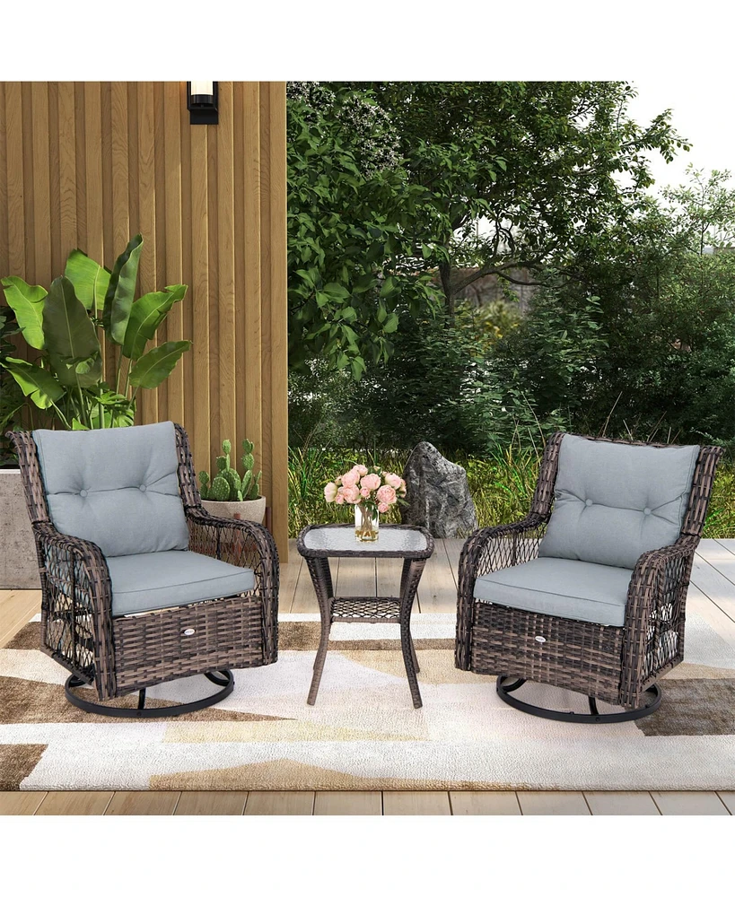 3 Pcs Patio Furniture Set Rocking Chairs Set of 2 with Glass Top Side Table