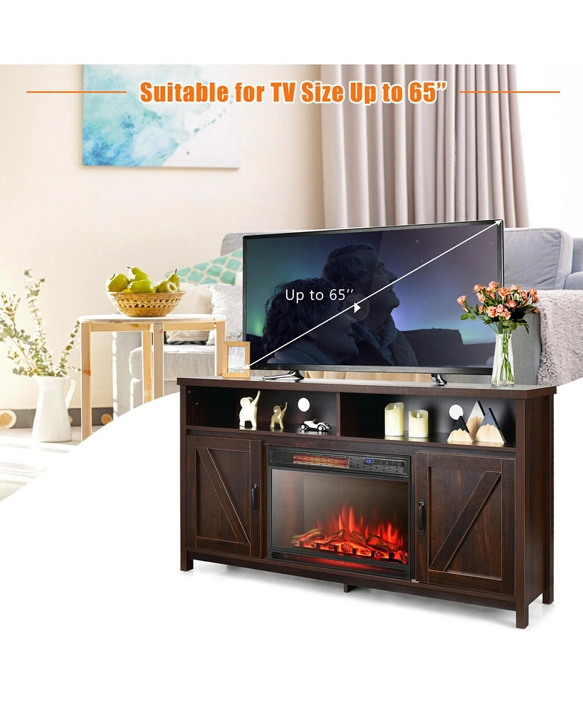 Gymax 59'' Fireplace Tv Stand W/ 25'' 1350W Electric Fireplace Heater Coffee