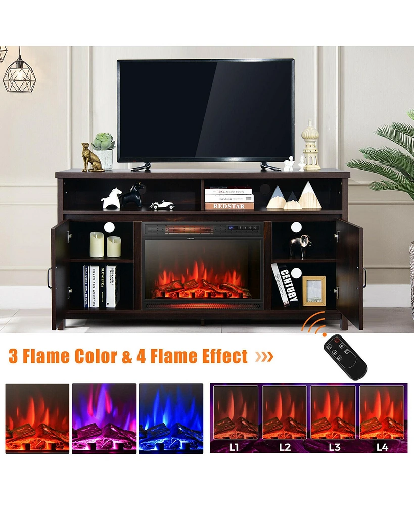 Gymax 59'' Fireplace Tv Stand W/ 25'' 1350W Electric Fireplace Heater Coffee