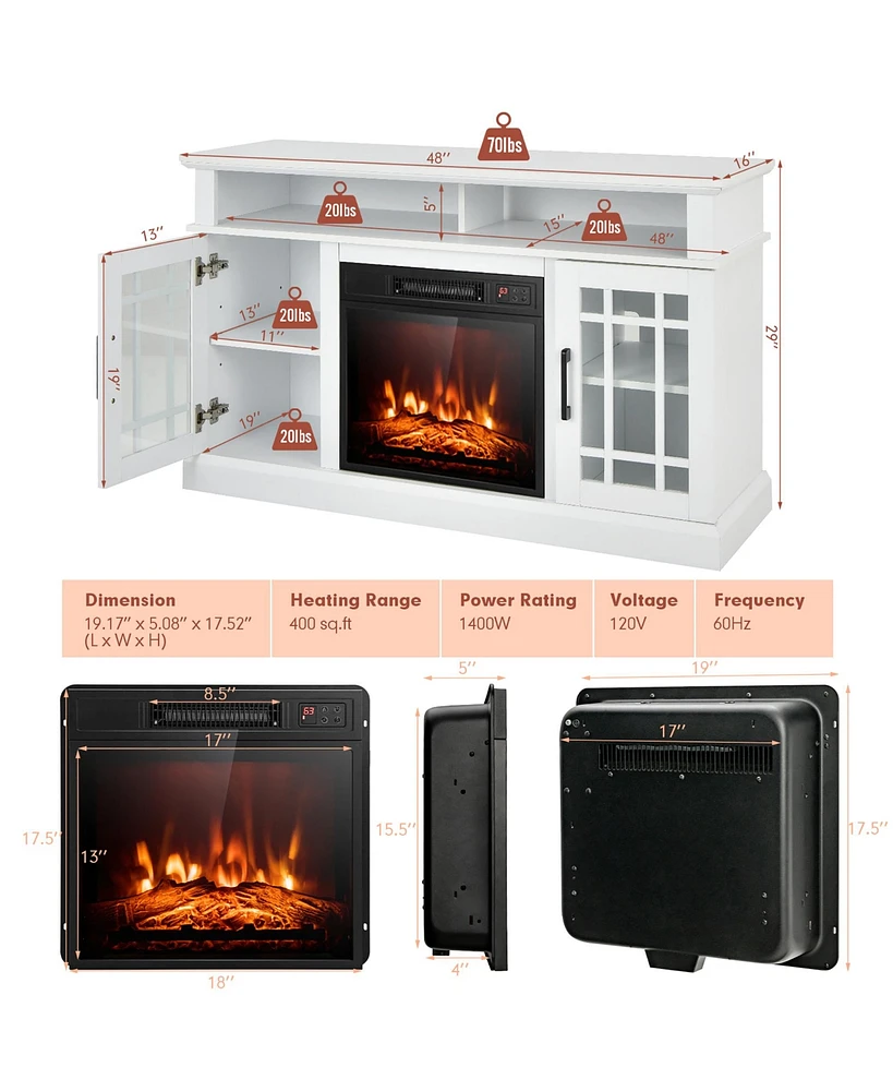Gymax 48'' Tv Stand Console Cabinet w/ Fireplace Entertainment Center For Living Room Natural