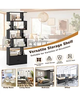 6-Tier S-Shaped Bookcase Storage Rack Bookshelf with Cabinet Anti-toppling Devices