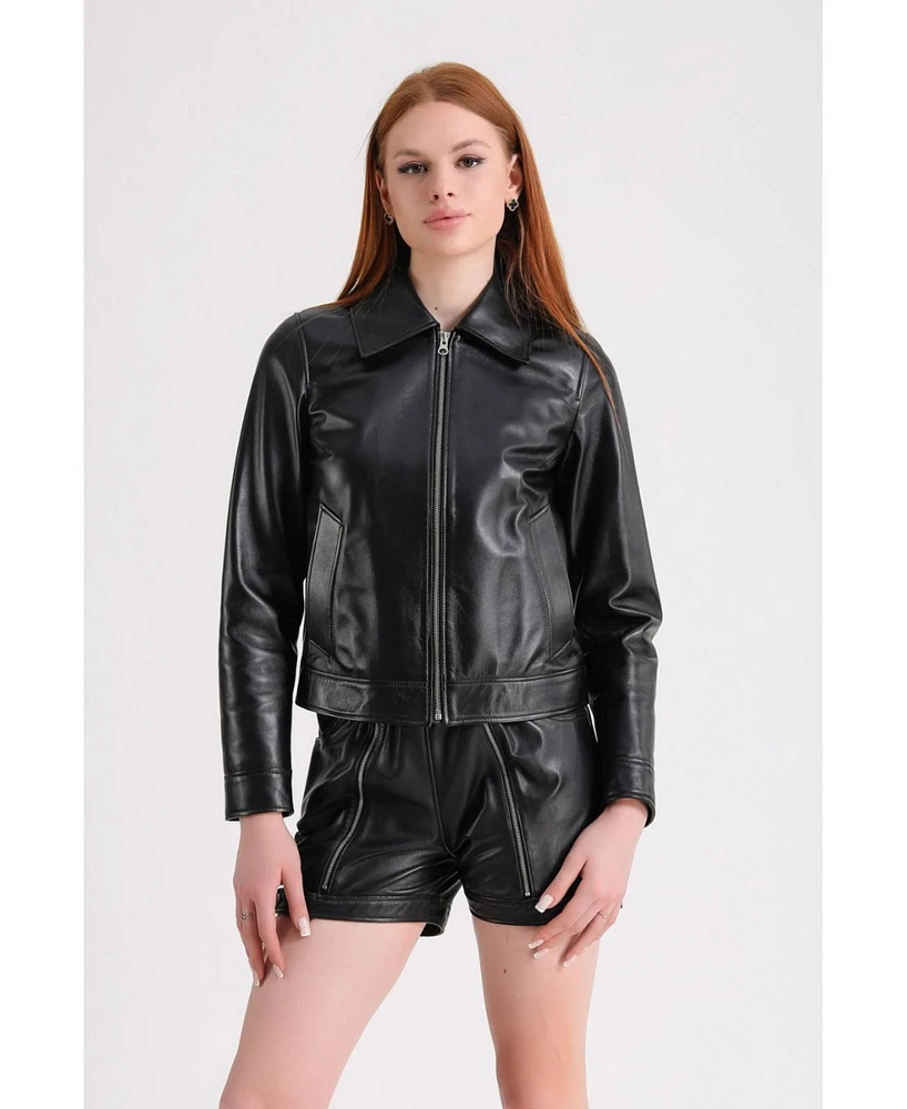 Furniq Uk Women's Leather Jacket, Black