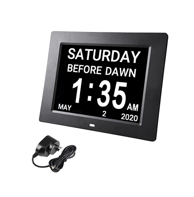 8" Large Digital Lcd Day Clock 6-Alarm Dimmable Calendar Dementia Home Wall Table Black