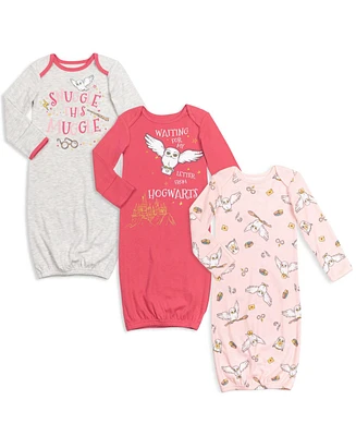 Harry Potter Baby Girls Hedwig 3 Pack Long Sleeve Swaddle Sleeper Gown