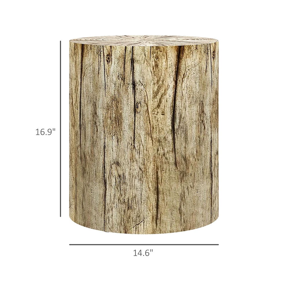 Homcom Tree Stump Stool, Concrete Side Table with Wood Grain Finish