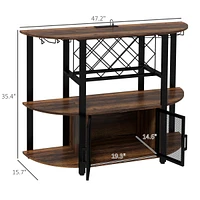 Homcom Led Wine Cabinet with Charging Station, Wine Racks, Glass Holders
