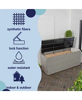 Jonathan Y Nino 59.06" Modern Minimalist Outdoor Faux Wicker Deck and Patio Storage Box, Brown