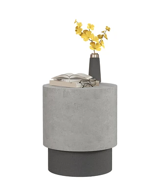 Homcom Concrete Finish Accent Table, Round Side Table,