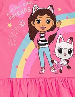 Gabby's Dollhouse Girls Dreamworks Pandy Paws Box Cakey Cat Peplum T-Shirt and Leggings Outfit Set