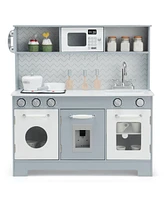 Skonyon Pretend Play Kitchen Wooden Toy Set for Kids with Realistic Light and Sound