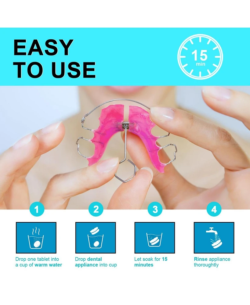 MySmile Retainer Cleaner with 120 Denture Cleaning Tablets, Quickly Remove Odors, Discoloration Stains & Plaque from Aligner, Mouth Guard, Night Guard