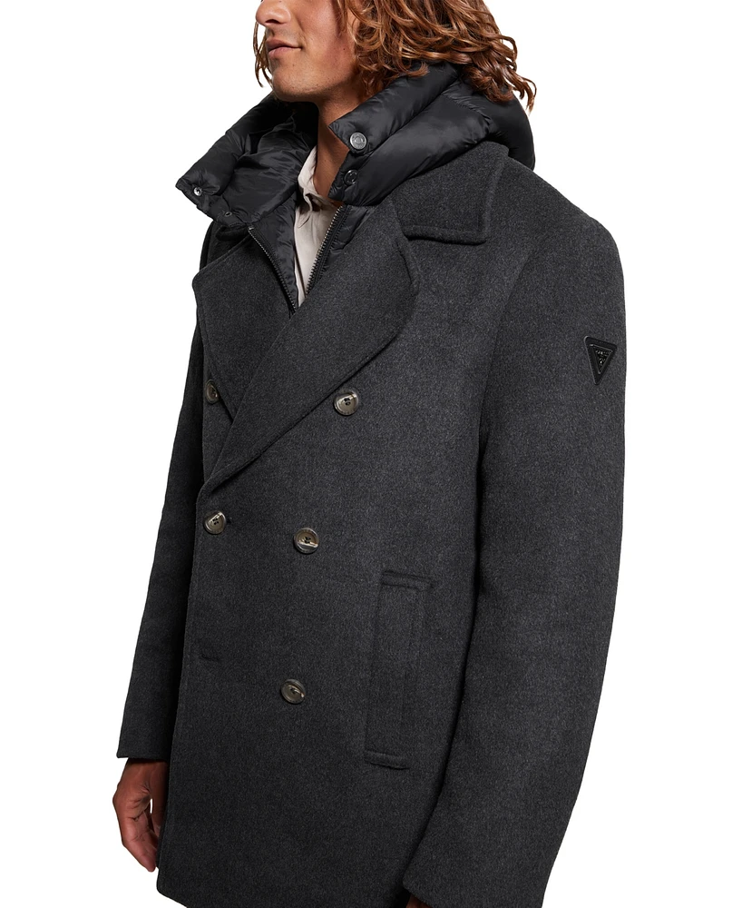 Guess Men's Peacoat with Removable Nylon Hooded Inset