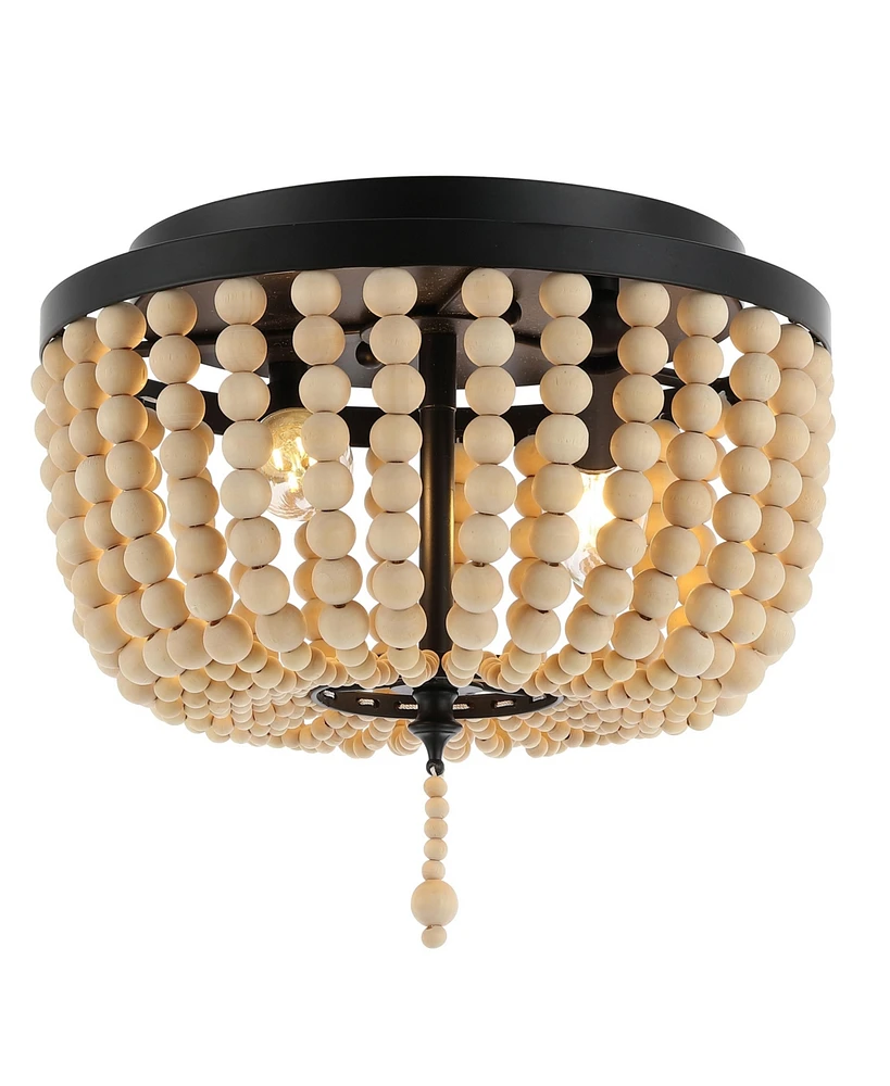 Jonathan Y Allison 10" 2-Light Shabby Chic Farmhouse Wood Beaded/Metal Led Flush Mount, White