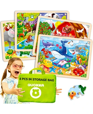 Quokka 4SET 24 Pcs Wooden Puzzles for Kids Ages 4-6