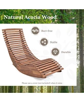 Sugift Outdoor Acacia Wood Rocking Chair with Widened Slatted Seat and High Back