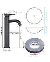 Aquaterior Tempered Glass Vessel Sink w/ Orb Single Hole Faucet Mounting Ring