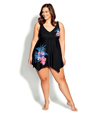 Avenue Plus Size Sharkbite Print Swim Dress