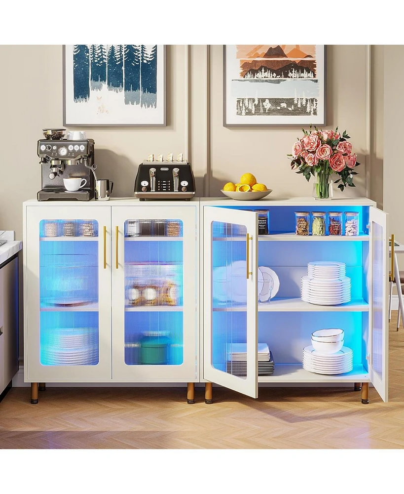 Tribesigns Set of 2 Buffet Cabinet with Storage, Modern Kitchen Accent Cabinet with Acrylic Doors and Led Light