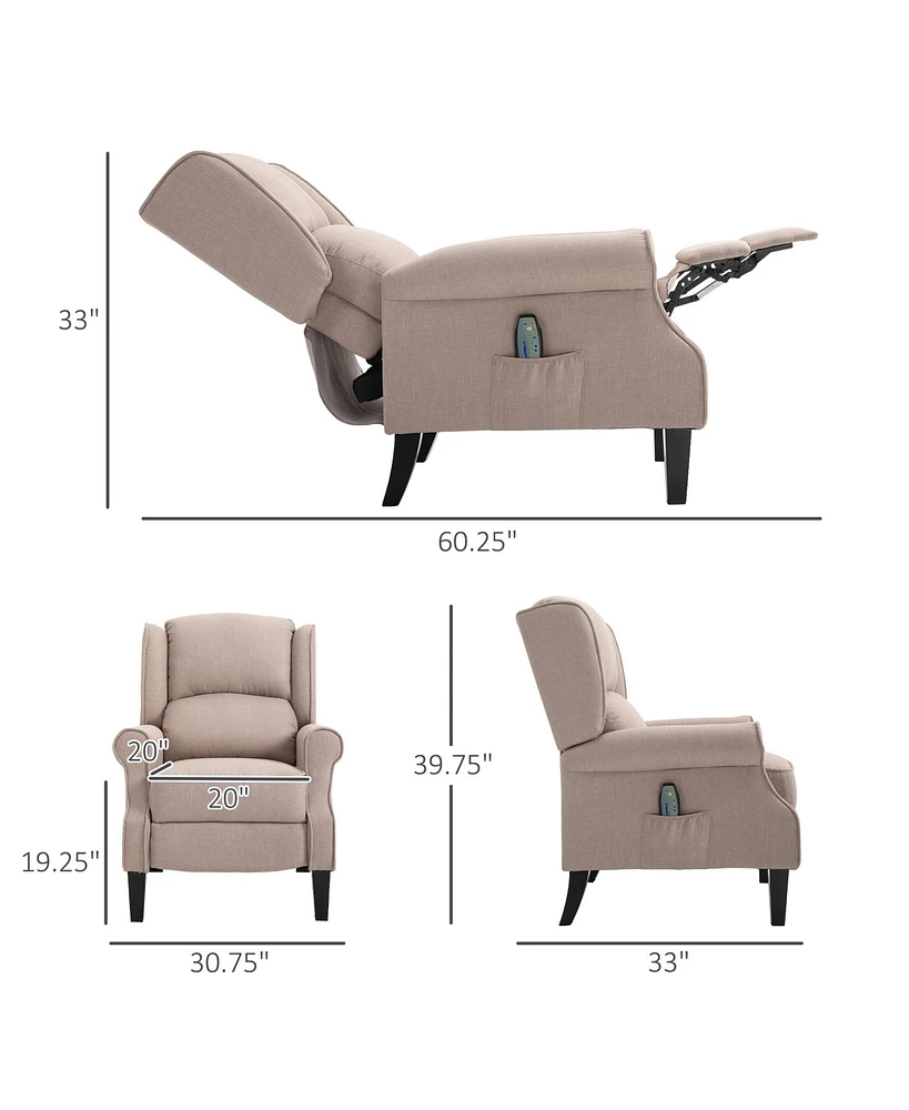 Massage Recliner Sofa with Heat Function, Remote Control, Beige