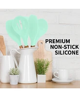 5 Piece Silicone Utensils Set with Authentic Acacia Wood Handles
