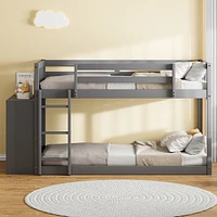 Simplie Fun Twin over Twin Bunk Bed with 4 Drawers and 3 Shelves-Gray