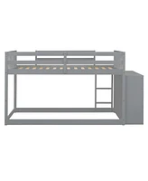 Simplie Fun Twin over Twin Bunk Bed with 4 Drawers and 3 Shelves-Gray