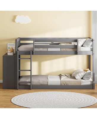 Simplie Fun Twin over Twin Bunk Bed with 4 Drawers and 3 Shelves-Gray