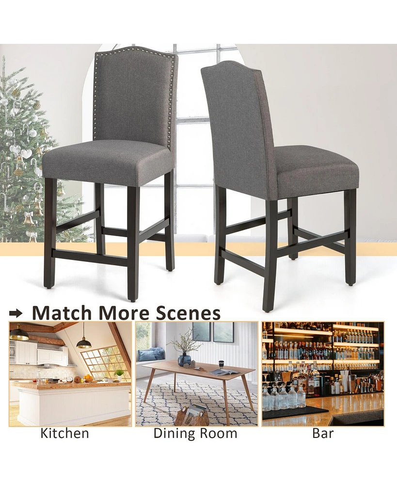 Skonyon 25 Inch Set of 2 Upholstered Counter Height Bar Stools with Rubber Wood Legs