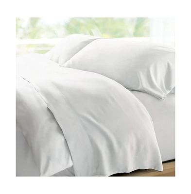 Cariloha Retreat 4-Piece Sateen Sheet Set | White | Split King | Lyocell Material | Breathable, Corner Straps, Extra soft & Cooling