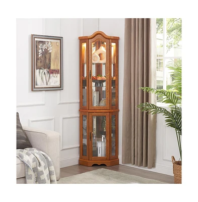 Simplie Fun Lighted Glass Curio Cabinet with Crown Corner