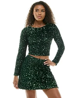 Juniors' Sequin Tie-Back Long-Sleeve Top