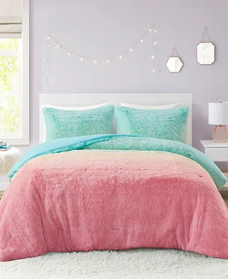 Intelligent Design Primrose Ombre Shaggy Faux Fur 3-Piece Comforter Set