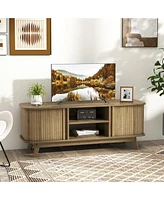 Tv Stand for Tv up to 55 Inch Television Cabinet with 2 Open Shelves Sliding Doors