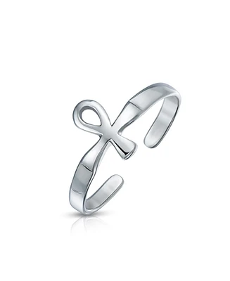 Bling Jewelry Religious Spiritual Midi Mid Finger Egyptian Ankh Cross Midi Toe Ring Silver Sterling Adjustable