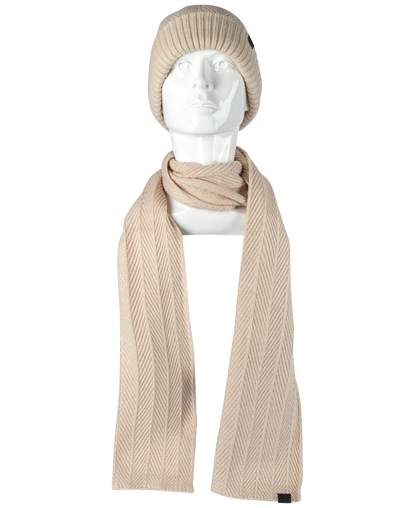 Kenneth Cole Reaction Men's Ribbed Herringbone Beanie & Scarf Set
