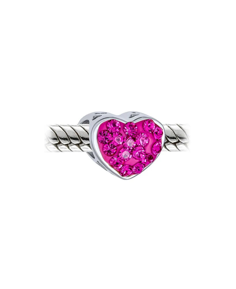Bling Jewelry Red Silver Be Mine Love Valentine Heart Crystal Spacer Bead Core Sterling Silver Fits European Charm Bracelet For Women