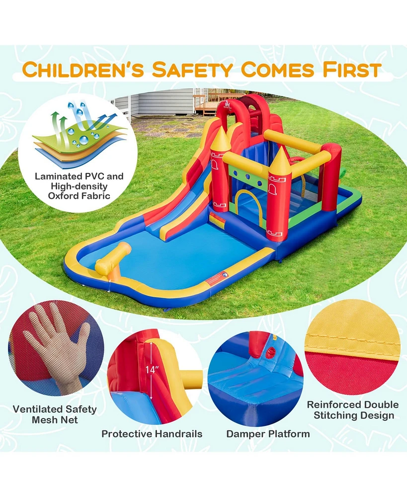 9-in-1 Inflatable Bounce Castle with Water Slide and Splash Pool with 735W Blower