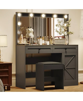 Vanity Table with Large Mirror, Led Lights, and 3 Drawers