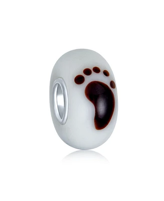 Bling Jewelry Murano Glass Charm Bead with Sterling Silver Core - Black White Sand Footprint