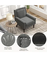 Mid-century Modern Armchair Linen Fabric Upholstered Accent Chair with Cushion-Gray