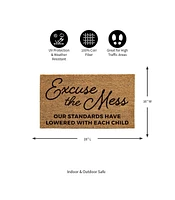 Evergreen 16 x 28 Inches Excuse the Mess Door Mat | Non-Slip Rubber Backing | Dirt catching Natural Coir | Indoor and Outdoor Home Decor