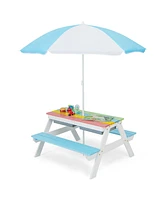 3-in-1 Kids Picnic Table Wooden Outdoor Sand & Water w/Umbrella Play Box es