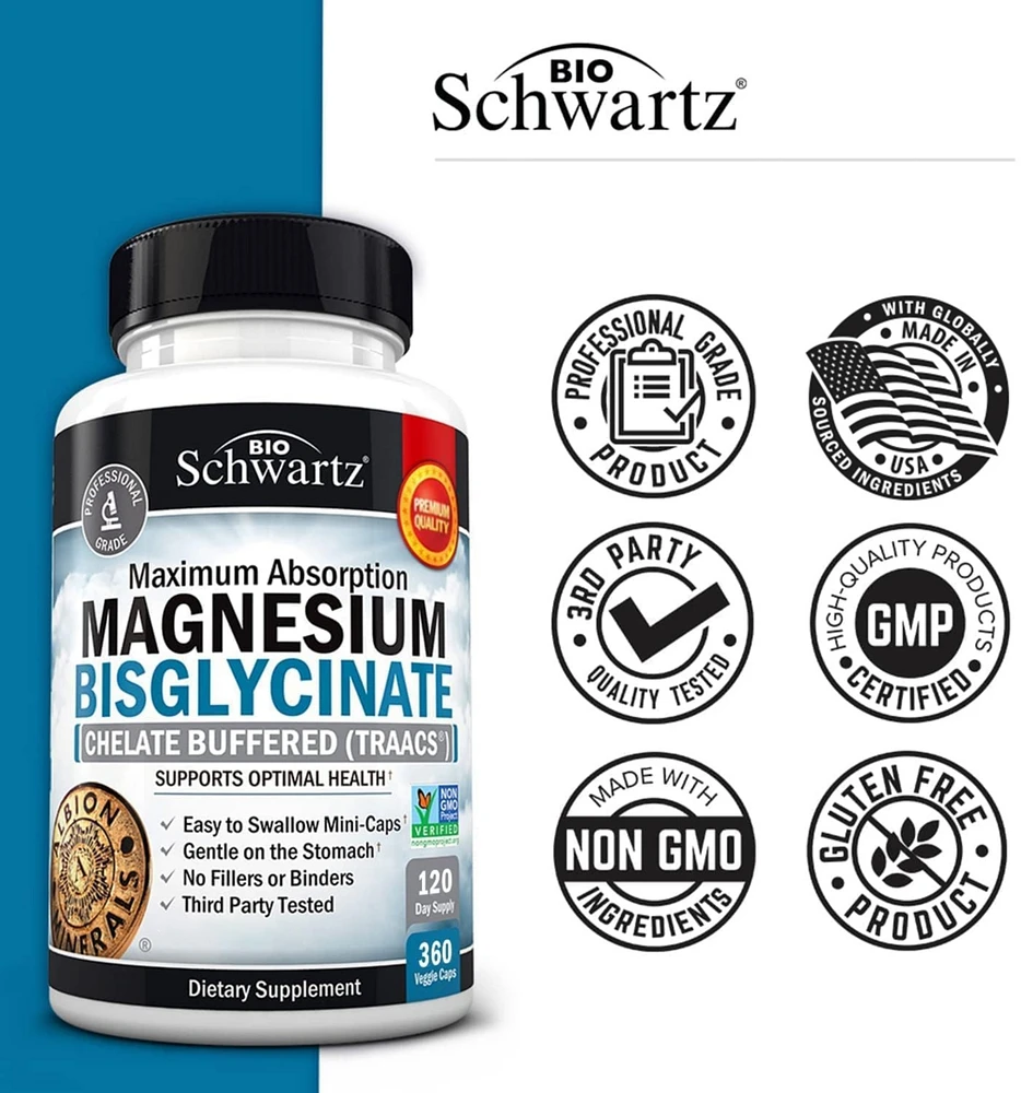 Magnesium Bisglycinate | Healthy Energy Muscle Bone & Joint Support | Non-gmo Project Verified|360ct